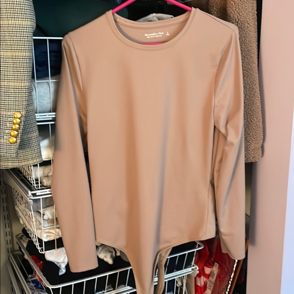 Abercrombie & Fitch Nude/Tan Long Sleeve Fitted Bodysuit